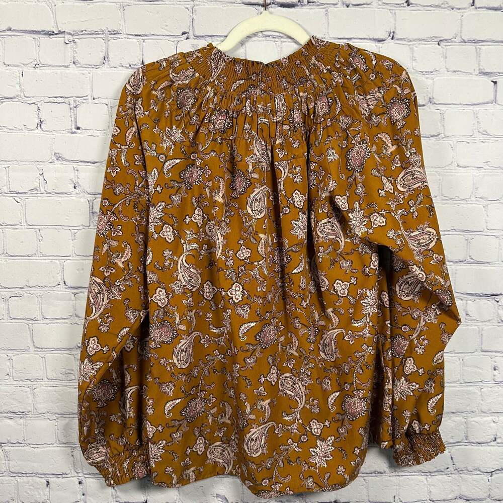 THML Floral Print Pleated Long Sleeve Top Size Small - Picture 4 of 8